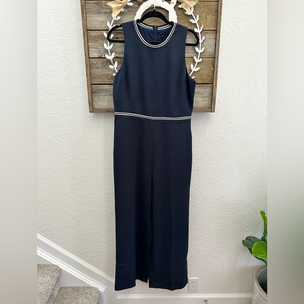 Banana Republic Jumpsuit Blue Ribbed Trim Waist Sleeveless Wide Leg ladies 12